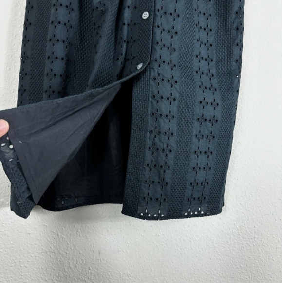 J. Crew Midi Button Up Front Eyelet 100% Cotton Black Dress Size 6 - Picture 10 of 11